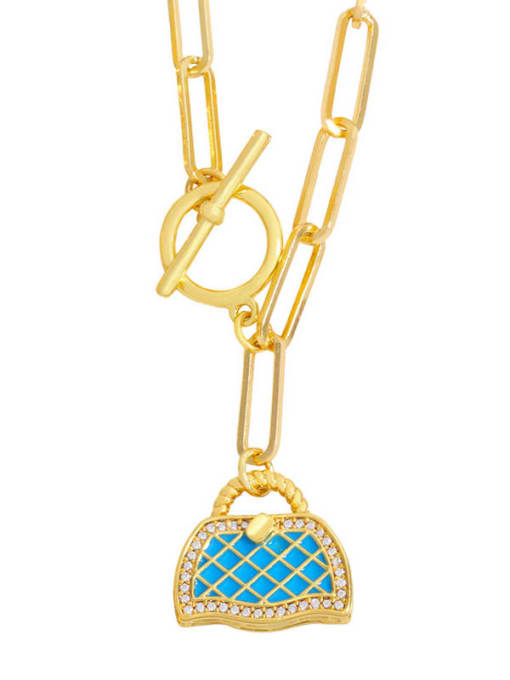 blue Brass Cubic Zirconia Irregular  Bag Pendat Hip Hop Necklace