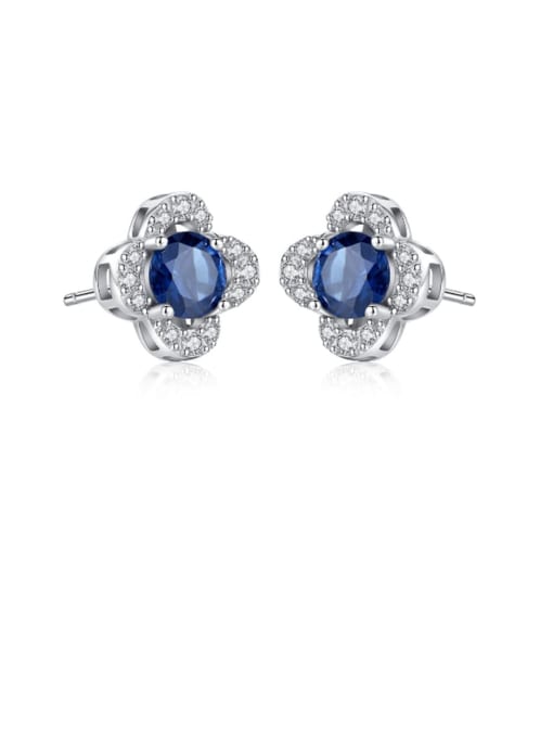 CCUI 925 Sterling Silver Cubic Zirconia Blue Flower Luxury Stud Earring 0