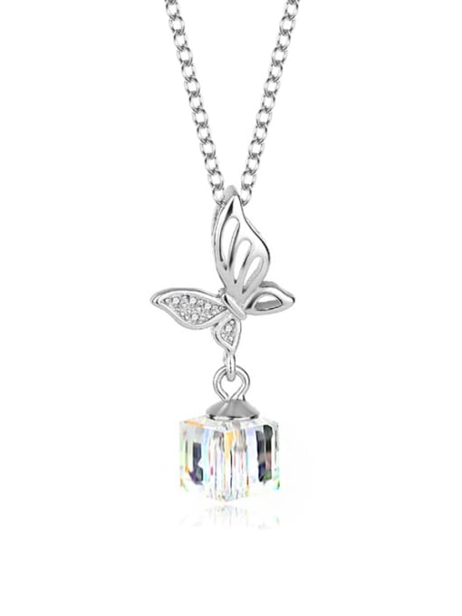 JYXZ 041 (platinum) 925 Sterling Silver Austrian Crystal Butterfly Classic Necklace