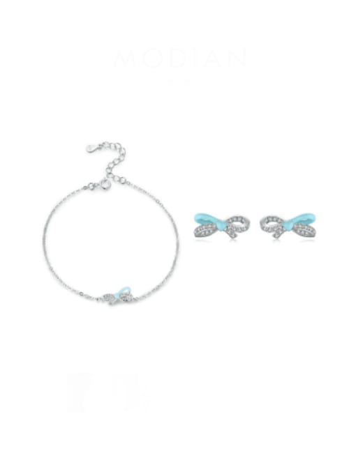 MODN 925 Sterling Silver Enamel Minimalist Bowknot  Earring and Necklace Set 0