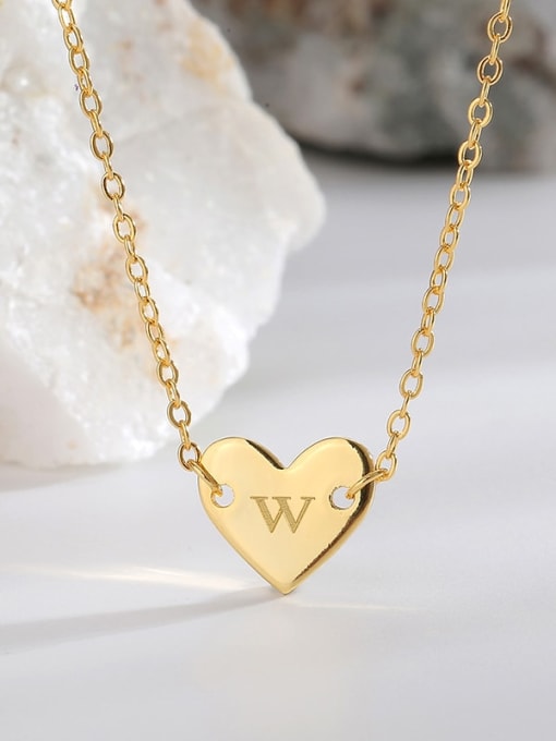 Golden Peach Heart Necklace Letter W Brass Heart Letter Pendant  Minimalist  Necklace
