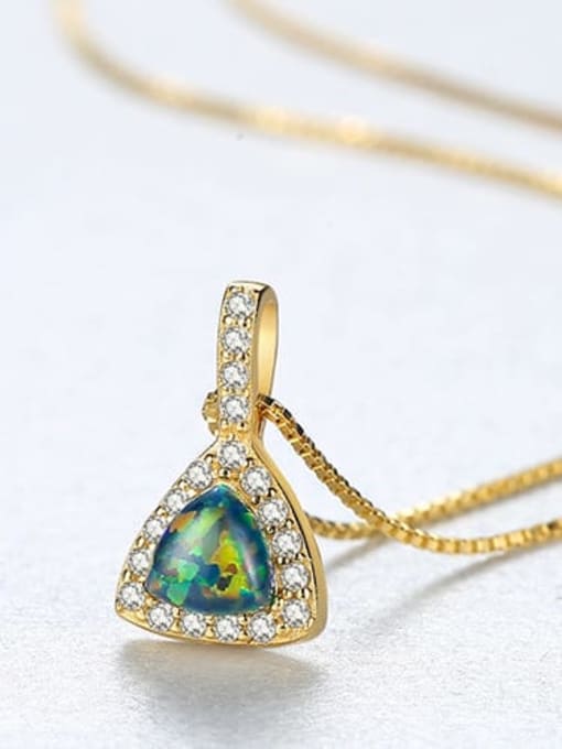 Green 20E04 925 sterling silver simple triangle Opal Pendant Necklace