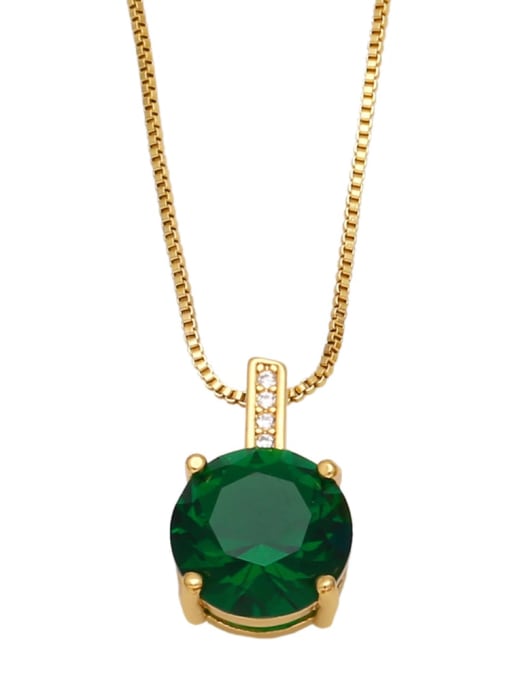 green Brass Glass Stone Round Vintage Necklace