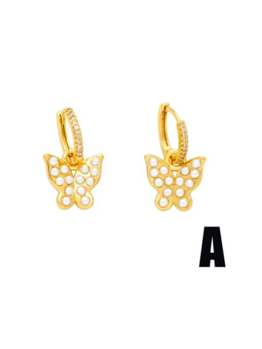 A Brass Imitation Pearl Butterfly Vintage Huggie Earring