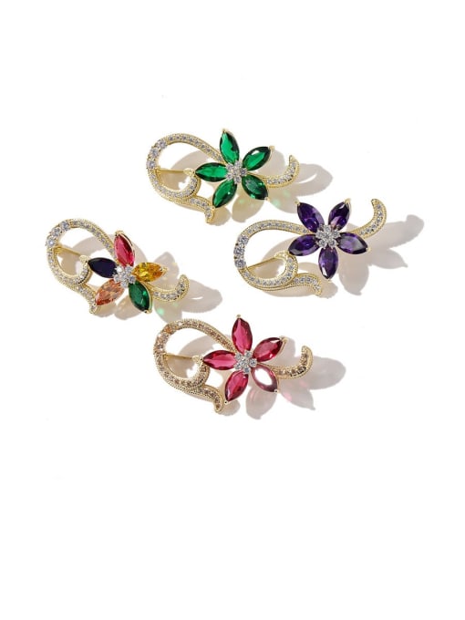 My Model Copper Cubic Zirconia Multi Color Flower Dainty Brooches 0