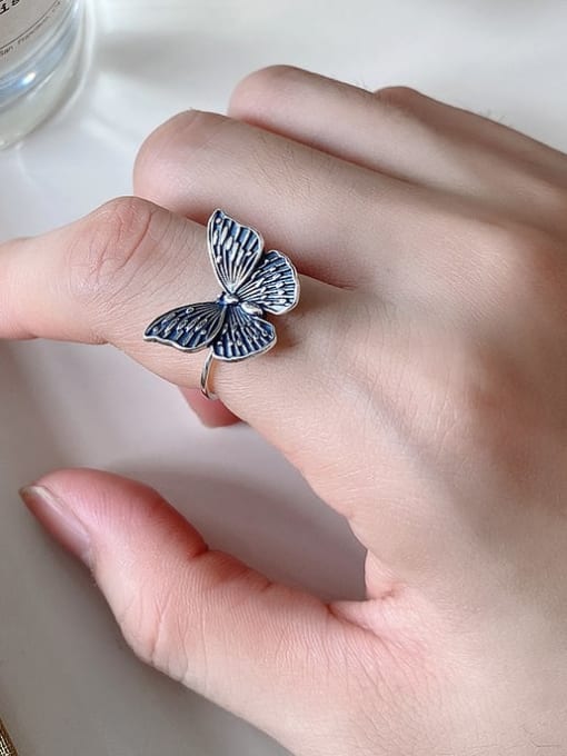 Boomer Cat 925 Sterling Silver Butterfly Vintage Band Ring 1