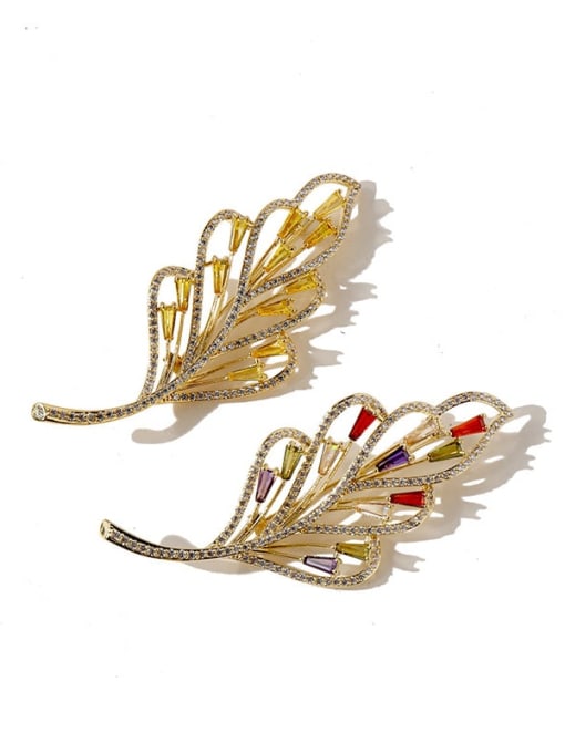 My Model Copper Cubic Zirconia Multi Color Leaf Cute Brooches 2
