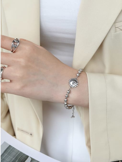 DAKA 925 Sterling Silver Bead Round Vintage Beaded Bracelet 1