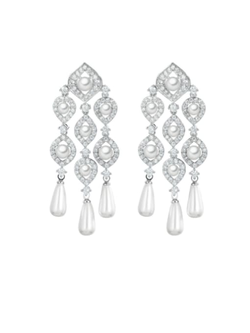 L.WIN Brass Imitation Pearl Water Drop Luxury Cluster Earring 2