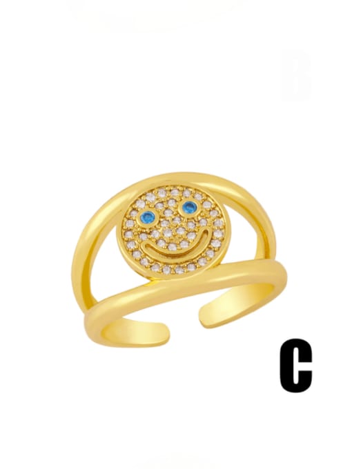 CC Brass Cubic Zirconia Smiley Vintage Band Ring 2