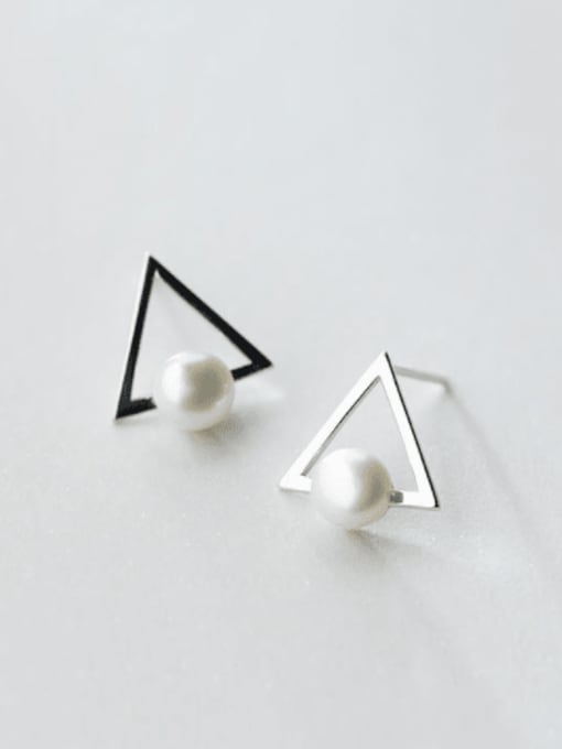 Rosh 925 Sterling Silver Imitation Pearl Triangle Minimalist Stud Earring 2
