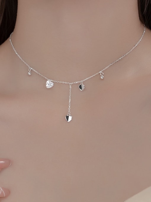 Rosh 925 Sterling Silver Heart Minimalist Tassel Necklace 1