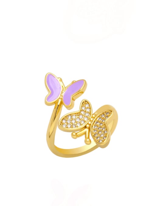 purple Brass Cubic Zirconia Butterfly Vintage Band Ring