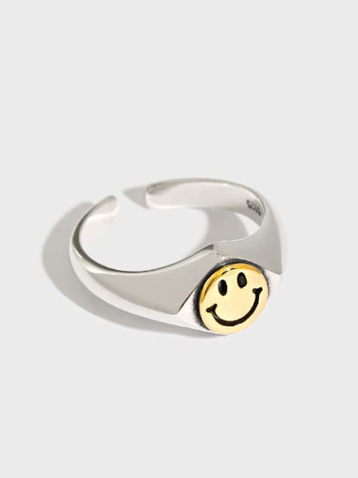DAKA 925 Sterling Silver Smiling Face Vintage Band Ring