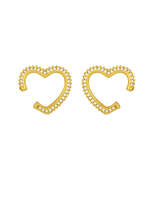CC Brass Cubic Zirconia Heart Minimalist Huggie Earring 0