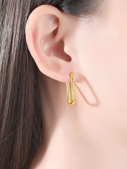 BLING SU Brass Geometric Minimalist Huggie Earring 1