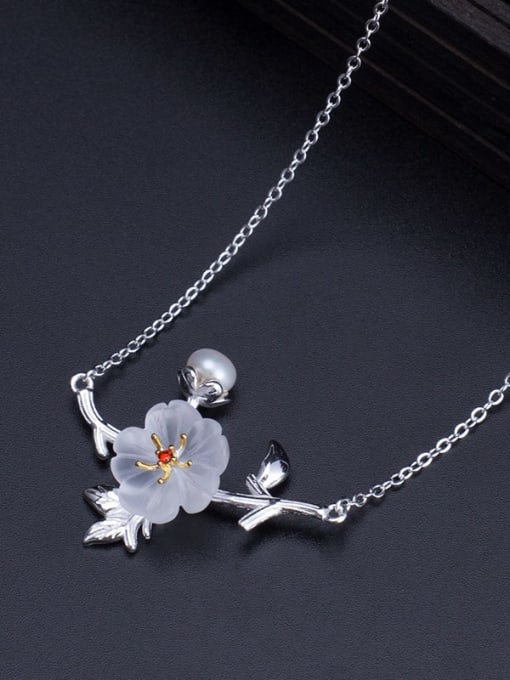 SILVER MI 925 Sterling Silver Crystal Flower Vintage Necklace 2