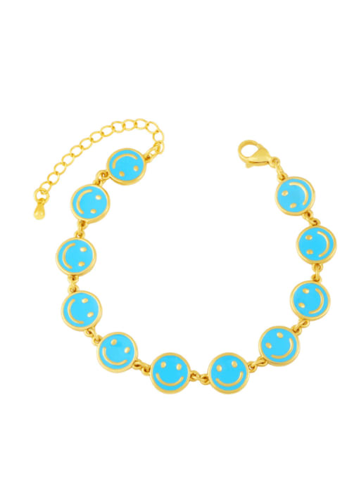 blue Brass Multi Color Enamel Smiley Hip Hop Bracelet