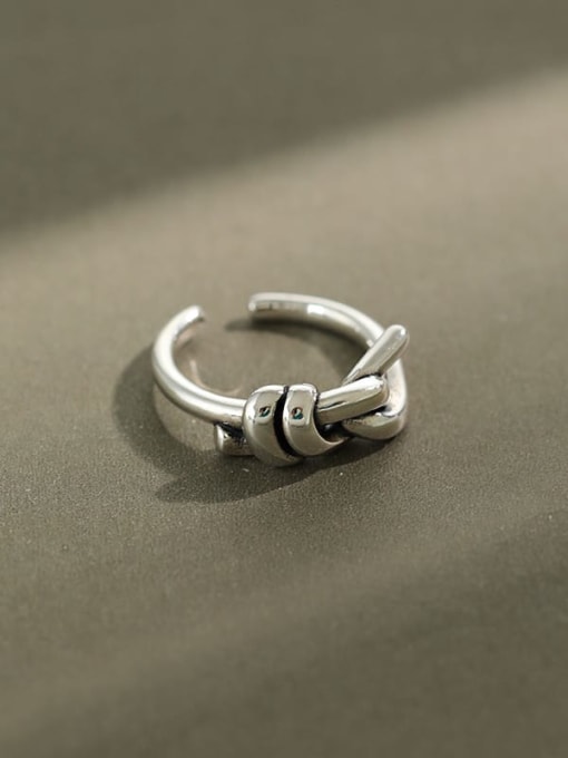 DAKA 925 Sterling Silver Irregular Knot Vintage Band Ring 0