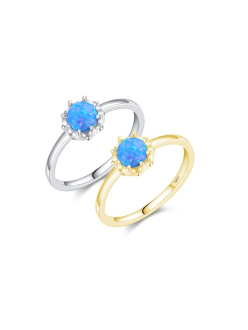 MODN 925 Sterling Silver Opal Round Trend Band Ring