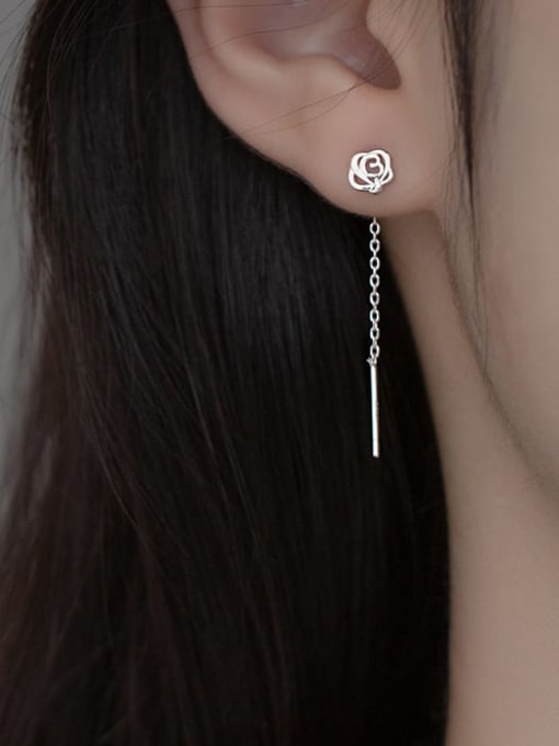 Rosh 925 Sterling Silver Flower Minimalist Threader Earring 1