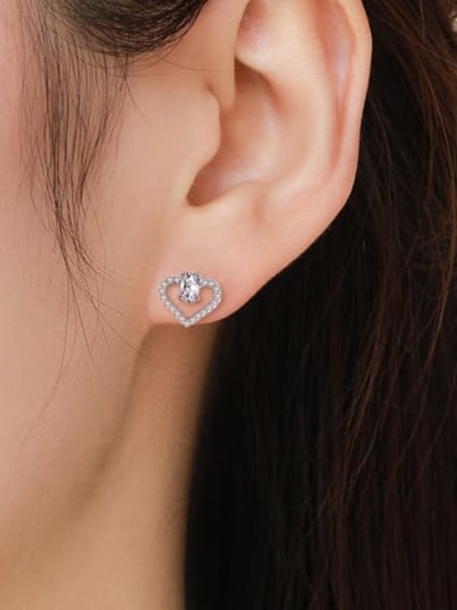 MODN 925 Sterling Silver Cubic Zirconia Heart Minimalist Stud Earring 1