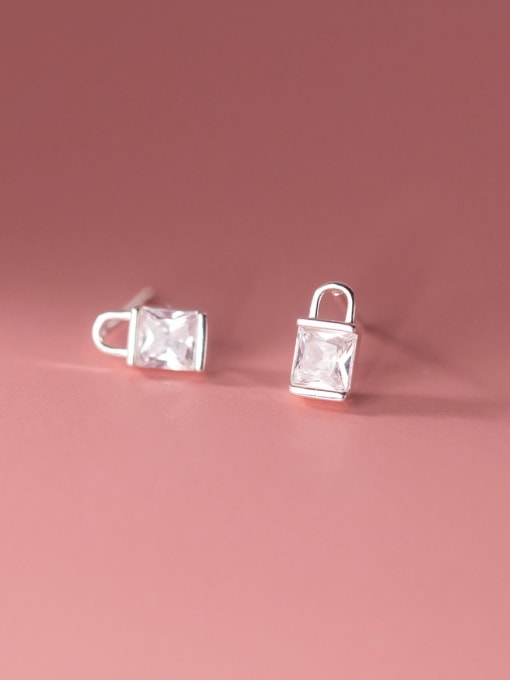 Rosh 925 Sterling Silver Cubic Zirconia Locket Minimalist Stud Earring 2
