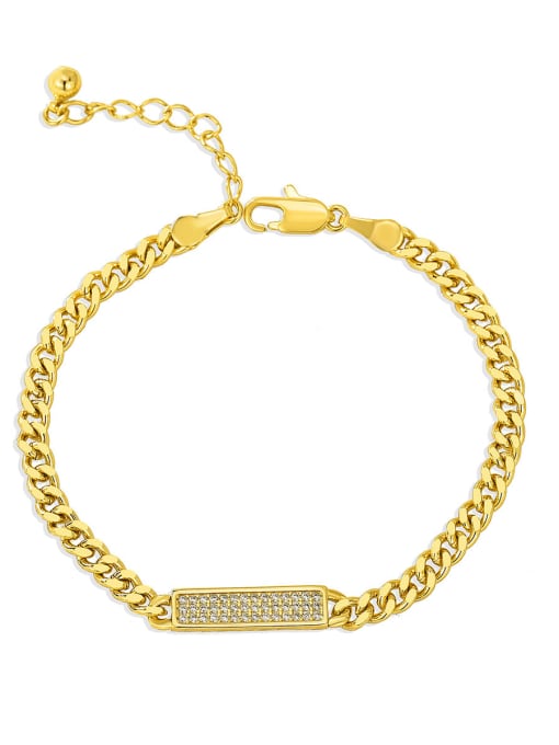 Gold long Cuban Bracelet Brass Cubic Zirconia Geometric Minimalist Link Bracelet