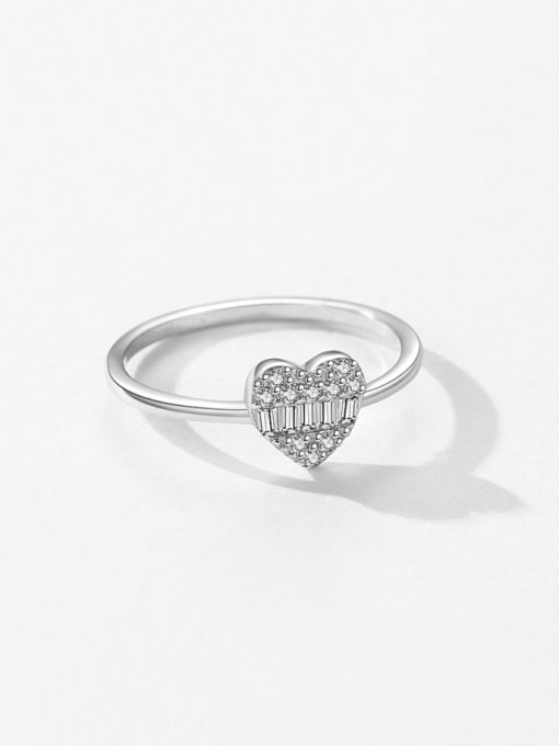 MODN 925 Sterling Silver Cubic Zirconia Heart Dainty Band Ring 0