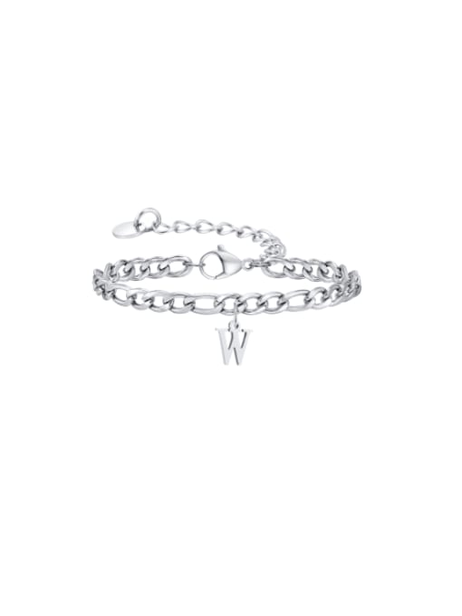 W Stainless steel Letter Hip Hop Link Bracelet