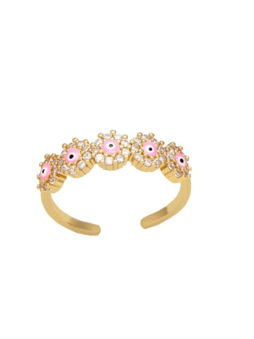 Pink Brass Cubic Zirconia Flower Vintage Band Ring