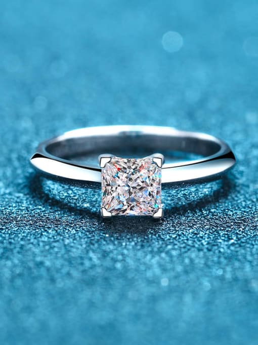 1 carat Mosan Stone Princess Square 925 Sterling Silver Moissanite Geometric Classic Band Ring