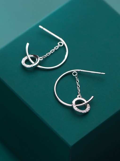 Rosh 925 sterling silver cubic zirconia  round minimalist hook earring 1