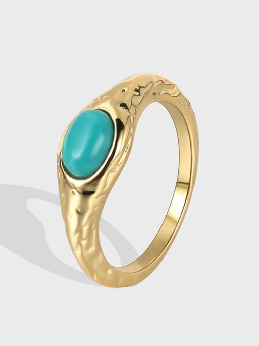 CHARME Brass Turquoise Geometric Vintage Band Ring 0