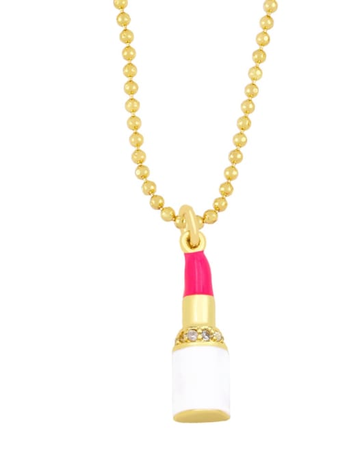 G (Rose White) Brass Cubic Zirconia Enamel Irregular Lipstick Pendant Necklace