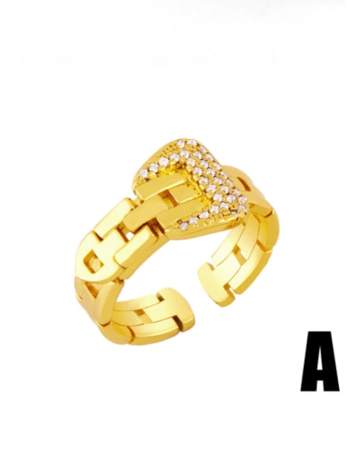 A Brass Cubic Zirconia Geometric Hip Hop Band Ring