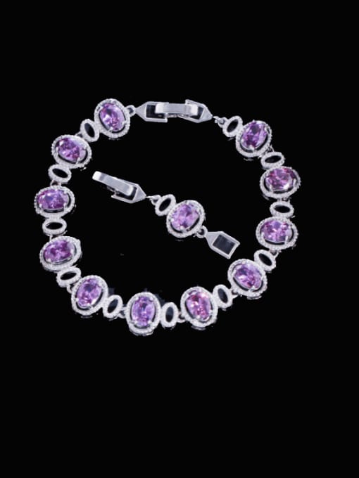 purple Brass Cubic Zirconia Multi Color Oval Luxury Bracelet
