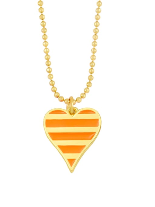 orange Brass Enamel Heart Minimalist Necklace