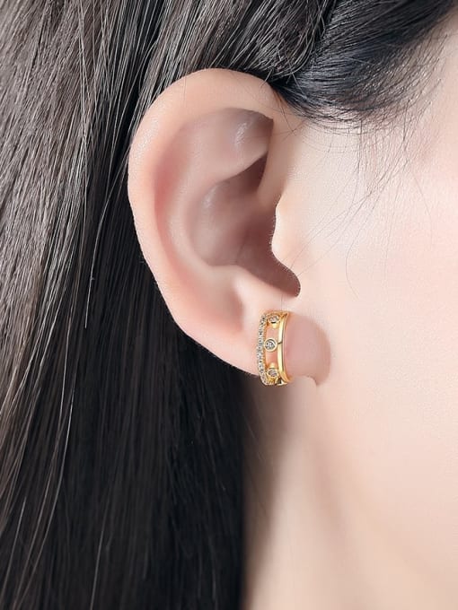 BLING SU Brass Cubic Zirconia Geometric Minimalist Single Earring(Single-Only One) 1