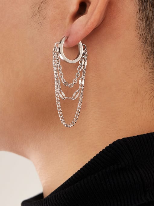 Open Sky Stainless steel Tassel Minimalist Huggie Earring 1