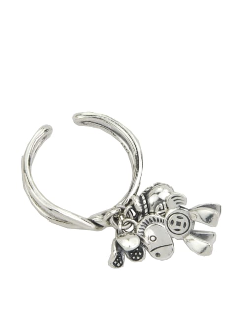 JZ156 Vintage Sterling Silver With  Personality Horse Flowers DIY Free Size Rings