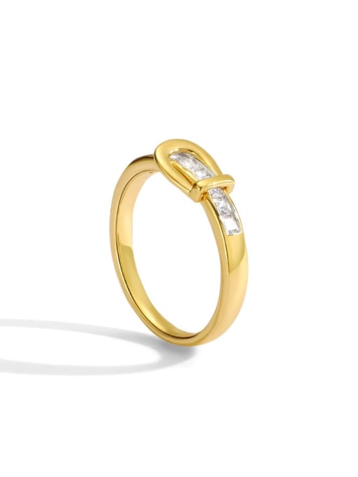 Gold belt buckle ring Brass Cubic Zirconia Irregular Minimalist Cocktail Ring
