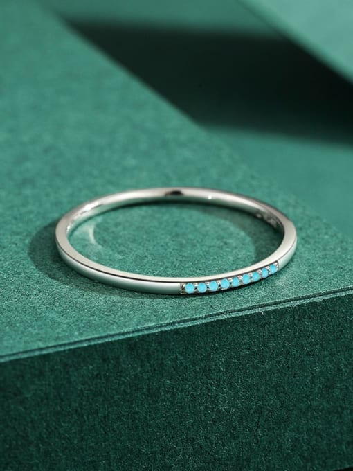 MODN 925 Sterling Silver Turquoise Round Minimalist Band Ring 3