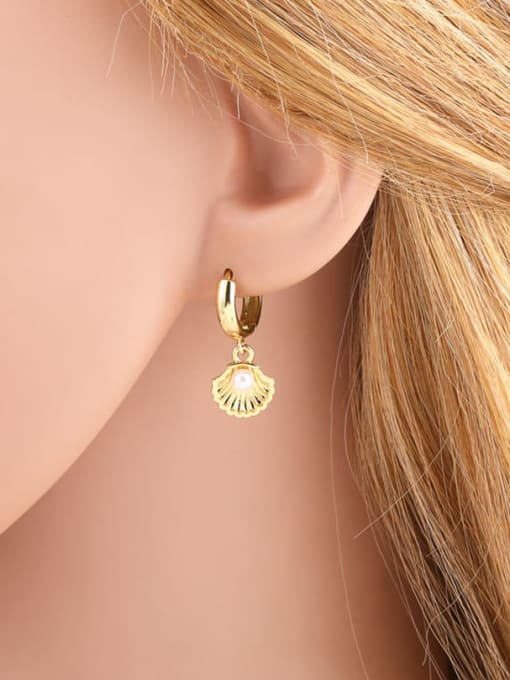 CC Brass Imitation Pearl Fish Hip Hop Huggie Earring 1