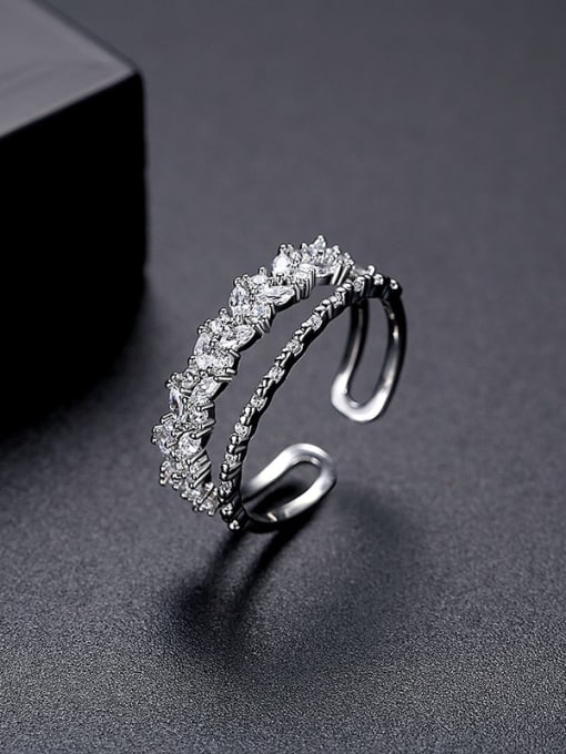R21051308 platinum Brass Rhinestone Geometric Minimalist Stackable Ring