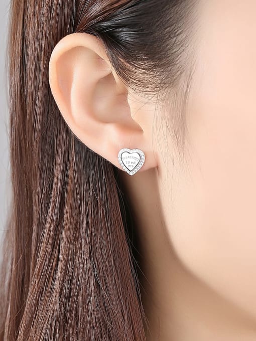 CCUI 925 Sterling Silver Rhinestone White Heart Minimalist Stud Earring 1