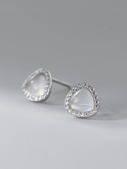 Silver 925 Sterling Silver Cats Eye Geometric Minimalist Stud Earring