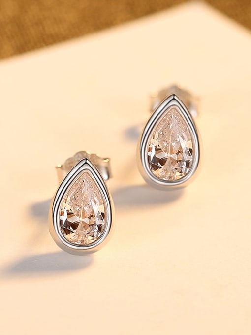 Platinum 24h09 925 Sterling Silver Cubic Zirconia Water Drop Minimalist Stud Earring