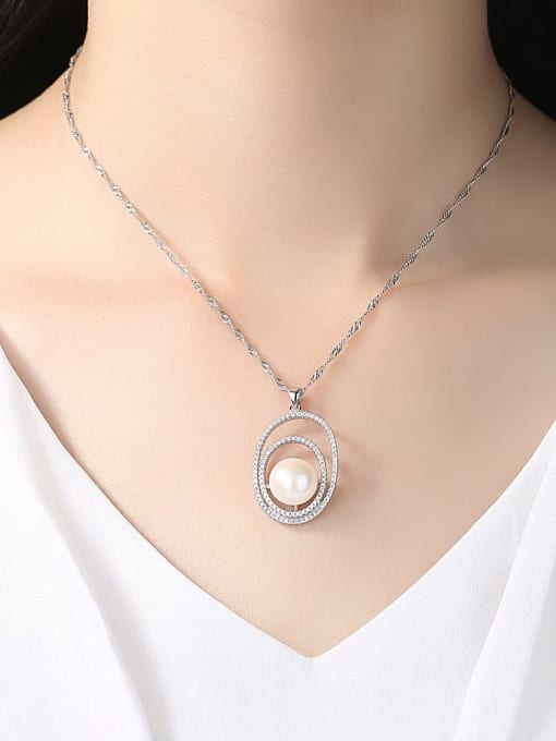 CCUI 925 Sterling Silver Freshwater Pearl Fashion zircon oval pendant  Necklace 3
