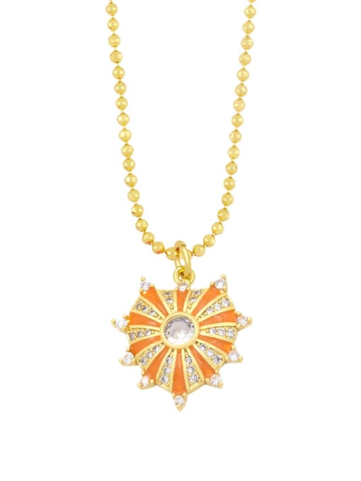 orange Brass Cubic Zirconia Enamel Heart Vintage Necklace